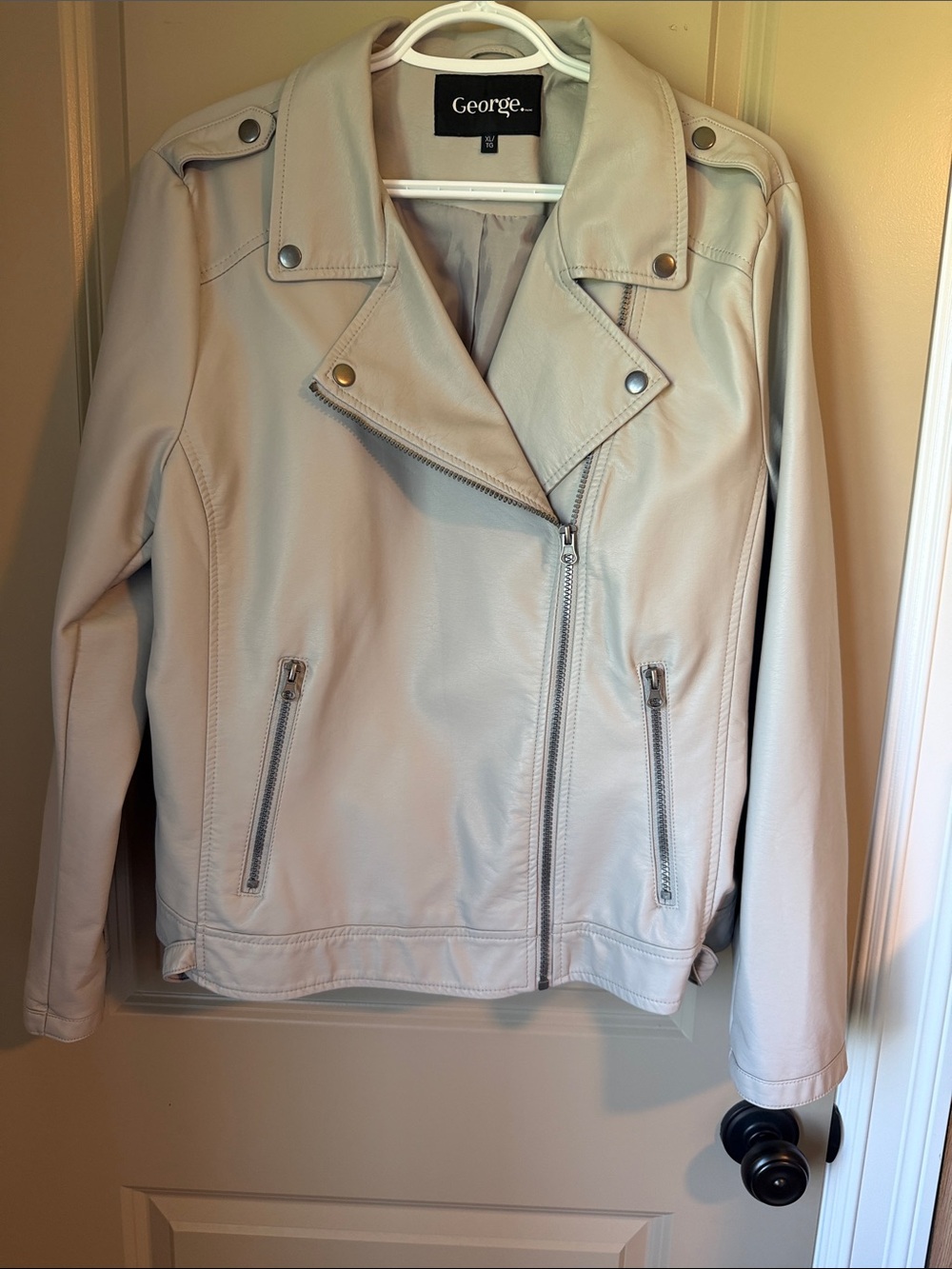 George Cream Faux Leather Moto Jacket XL Chic Minimalist Cleangirl Neutral Biker